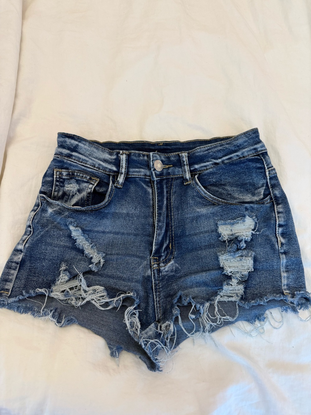 SHEIN Distressed Dark Blue High-Rise Denim Shorts